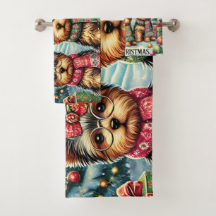 Conjunto De Toalhas Vintage Felry Natal Terrier Yorskhire Yorkie