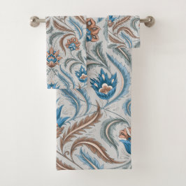 Conjunto De Toalhas Vintage Floral Na Cinza