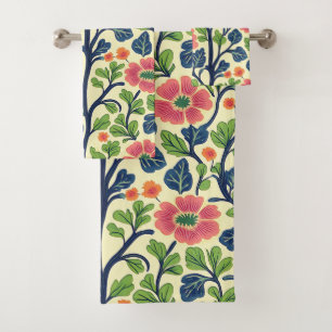 Conjunto De Toalhas Vintage Floral Rosa Flor Flor Folhagem Verde Esmag