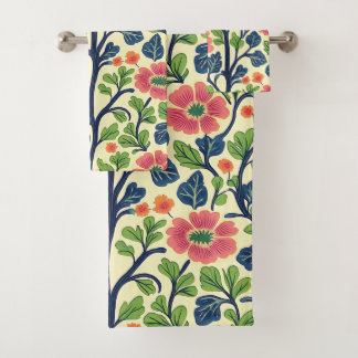 Conjunto De Toalhas Vintage Floral Rosa Flor Flor Folhagem Verde Esmag