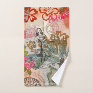 Conjunto De Toalhas Vintage Flowers Hula Colorful Hawaiian Tropical