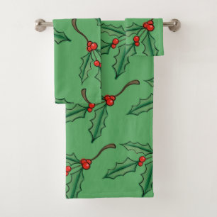 Conjunto De Toalhas Vintage Green Christmas Holly Towel Set Gift