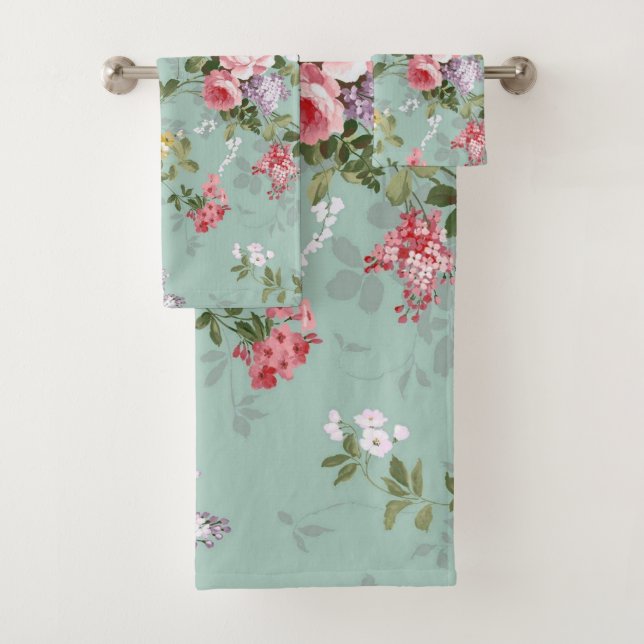 Conjunto De Toalhas Vintage Green Floral Design (Insitu)