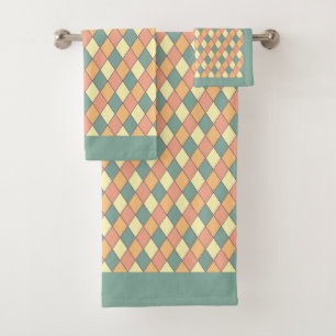Conjunto De Toalhas Vintage Harlequine Diagonal em Pastéis Monograma