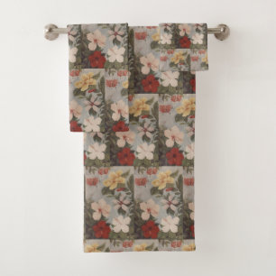Conjunto De Toalhas Vintage Hibiscus Flowers Floral Vermelho Rosa Amar