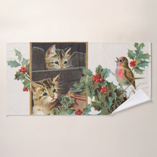 Conjunto De Toalhas Vintage Holly cats (Toalha de Banho)