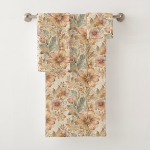 Conjunto De Toalhas Vintage Modern Elegant Peach Floral