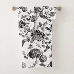 Conjunto De Toalhas Vintage moderno branco preto Toile floral botânic