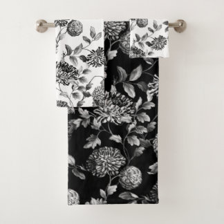 Conjunto De Toalhas Vintage moderno branco preto Toile floral botânico