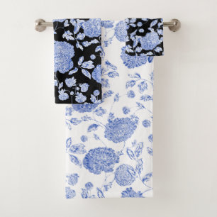 Conjunto De Toalhas Vintage moderno branco Toile floral do preto azul