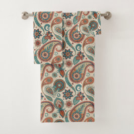 Conjunto De Toalhas Vintage Paisley em Red Teal Cream