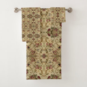 Conjunto De Toalhas Vintage Pattern Beige Burgundy