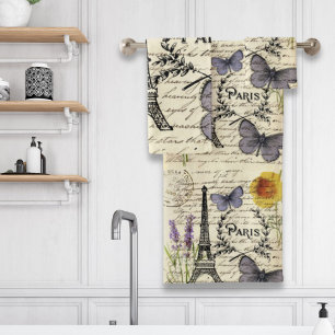 Conjunto De Toalhas vintage rustic borterfly paris eiffel torre