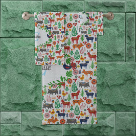 Conjunto De Toalhas Vintage Scandinavian Folk Art Monogram Pattern