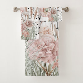 Conjunto De Toalhas Vintage Sheet Music with Pink Peony Wilflower