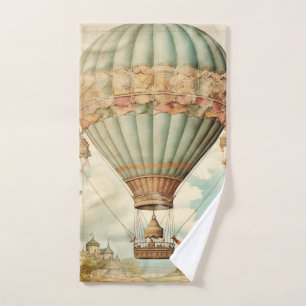 Conjunto De Toalhas Vintage Steampunk Blue Hot Air Balloon