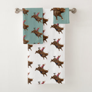 Conjunto De Toalhas Vintage touro montando cowboy