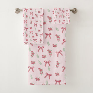 Conjunto De Toalhas Vintage Verão Rosa Poeirento Laços e Floral