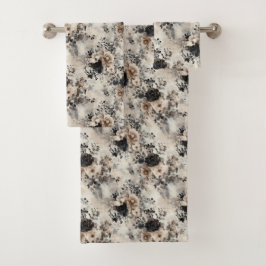 Conjunto De Toalhas Vintage Watercolor Rosas em bege, preto, creme