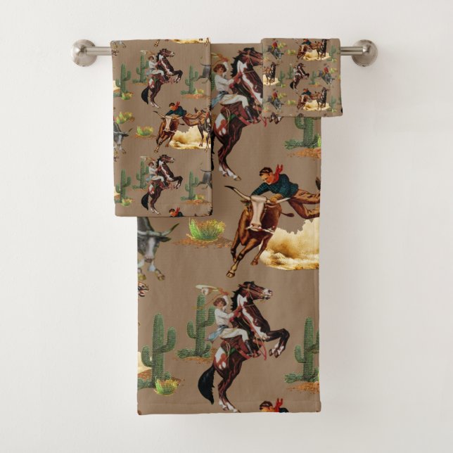 Conjunto De Toalhas Vintage Western Rodeo Evita Cowboy (Insitu)