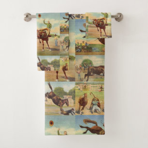 Conjunto De Toalhas Vintage Western Rodeo Evita Cowboys Horses Bulls