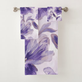 Conjunto De Toalhas Violet Blooms Watercolor Purple Flowers Painted