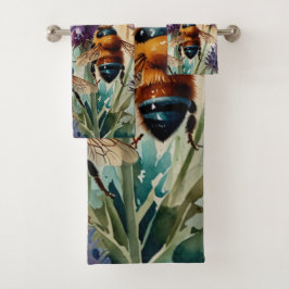 Conjunto De Toalhas Violet Garden Buzz | Pintura de Aquarela