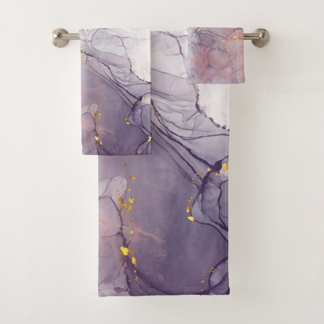 Conjunto De Toalhas Violeta e Dourado Marble (Insitu)