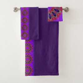 Conjunto De Toalhas Violeta, Roxo e Vermelho Cereja Mandala Moderna