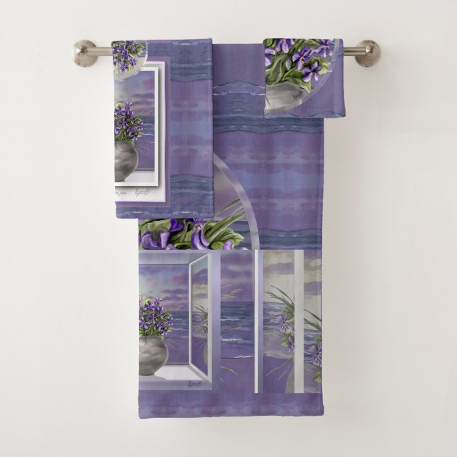 Conjunto De Toalhas violetas em vidro luar (Insitu)
