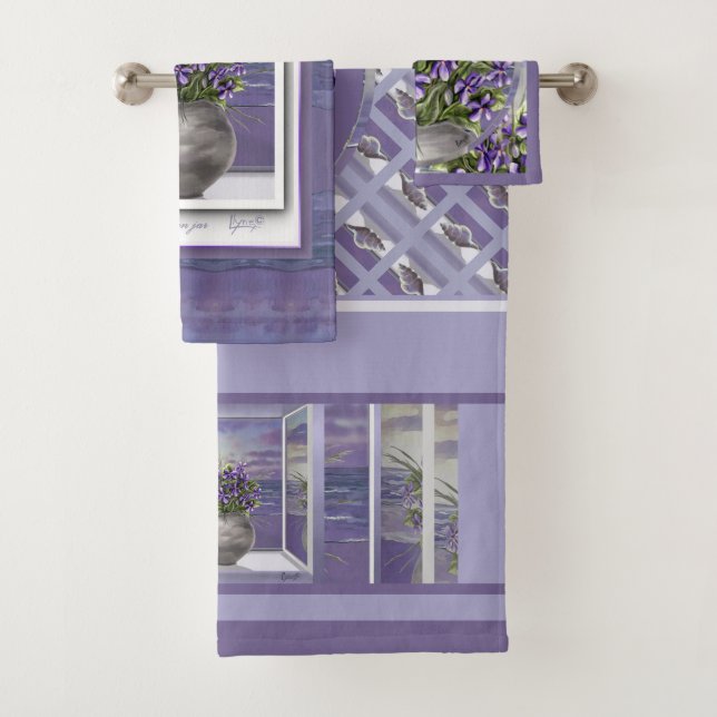 Conjunto De Toalhas violetas em vidro luar (Insitu)