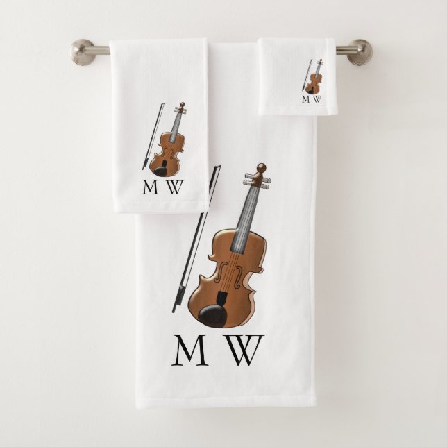 Conjunto De Toalhas Violin Design Monogrammed (Insitu)