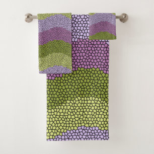 Conjunto De Toalhas Vitral roxo, verde, preto