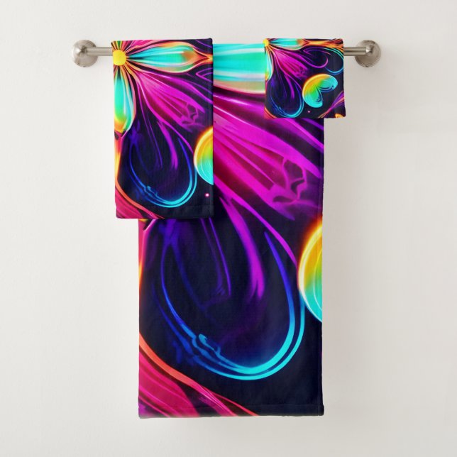 Conjunto De Toalhas Vivid Neon Floral Mandala Art (Insitu)