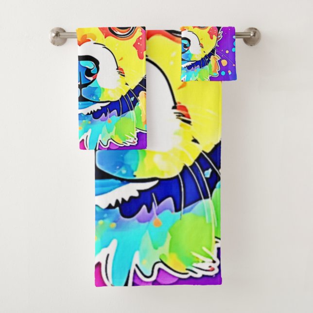 Conjunto De Toalhas Vivid Puppy Vibes Art Design (Insitu)