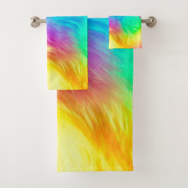 Conjunto De Toalhas Vivid Rainbow Fluffy Fur Texture-75201 (Insitu)