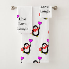 Conjunto De Toalhas Vivo, amor, ria o pinguim feliz