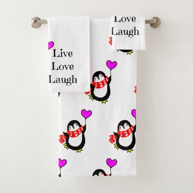 Conjunto De Toalhas Vivo, amor, ria o pinguim feliz (Insitu)