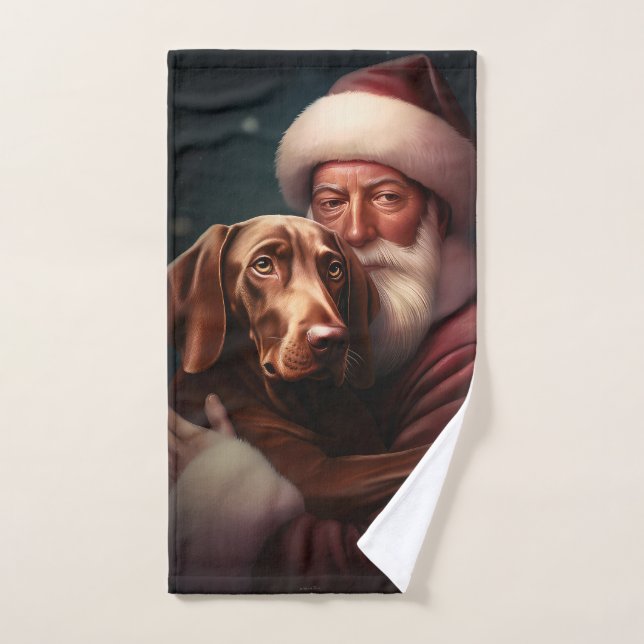 Conjunto De Toalhas Vizsla com Papai Noel Natal Festivo (Toalha de mão)