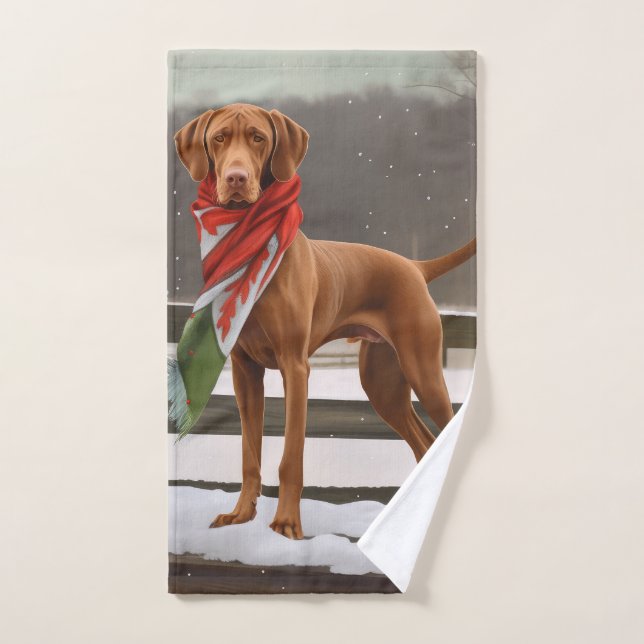 Conjunto De Toalhas Vizsla Dog no Natal da Neve (Toalha de mão)