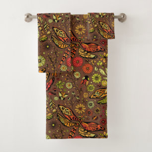 Conjunto De Toalhas Voa, voa libélula sobre canela marrom