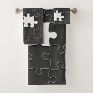Conjunto De Toalhas Você Me Completa Jigsaw Romântico Preto e Branco