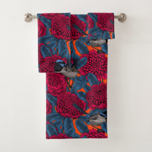 Conjunto De Toalhas Waratah Vermelho e forras-de-fada