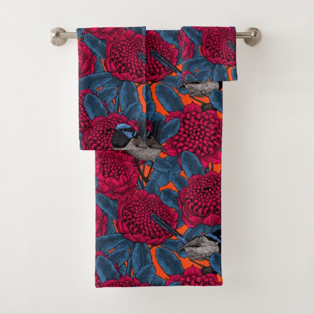 Conjunto De Toalhas Waratah Vermelho e forras-de-fada (Insitu)