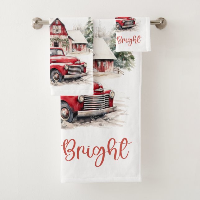 Conjunto De Toalhas Watercolor Christmas Vintage Truck and Barn (Insitu)