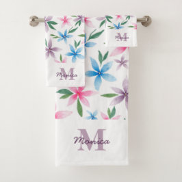 Conjunto De Toalhas Watercolor Floral Monogram