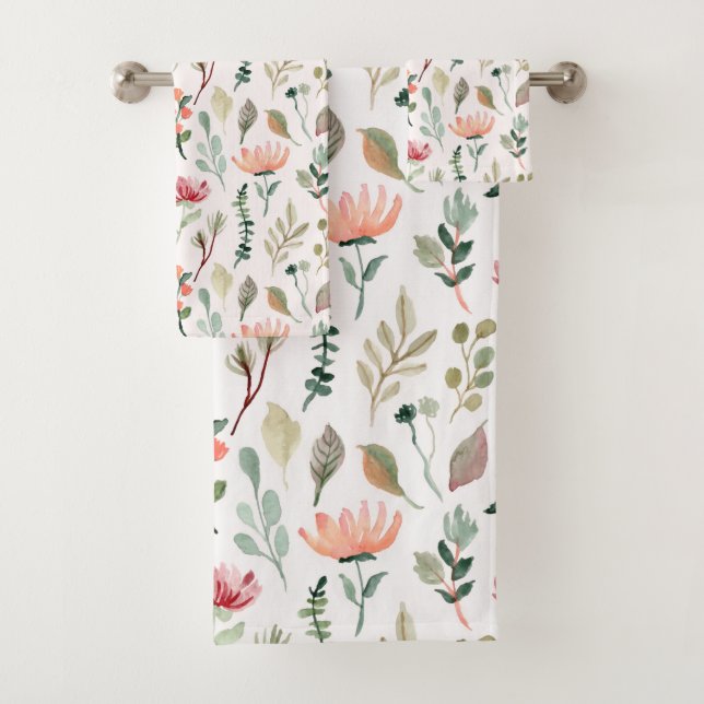 Conjunto De Toalhas Watercolor Flowers Pattern (Insitu)