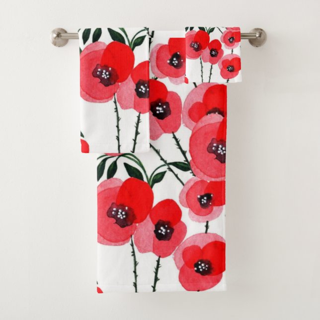 Conjunto De Toalhas Watercolor poppy flowers botanical (Insitu)