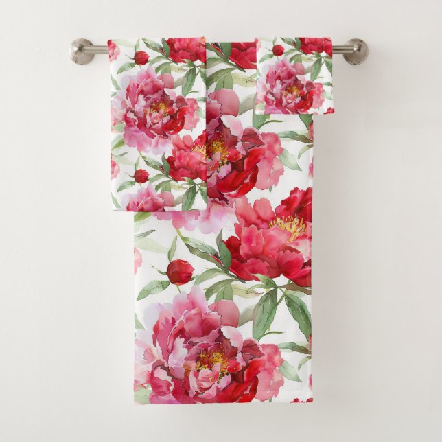 Conjunto De Toalhas Watercolor Red Peony Pattern (Insitu)