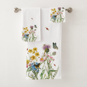 Conjunto De Toalhas Watercolor Wildflower Insetos Floral Primavera Gar